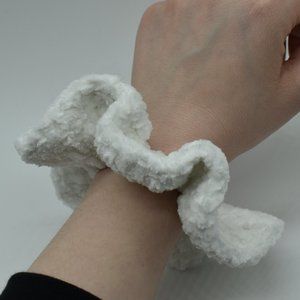 Handcrafted White chenille crocheted scrunchie